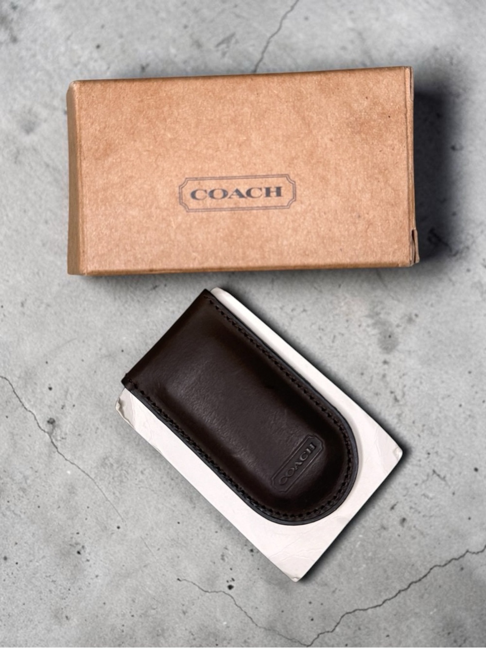 COACH Brown Leather Money Clip Magnetic